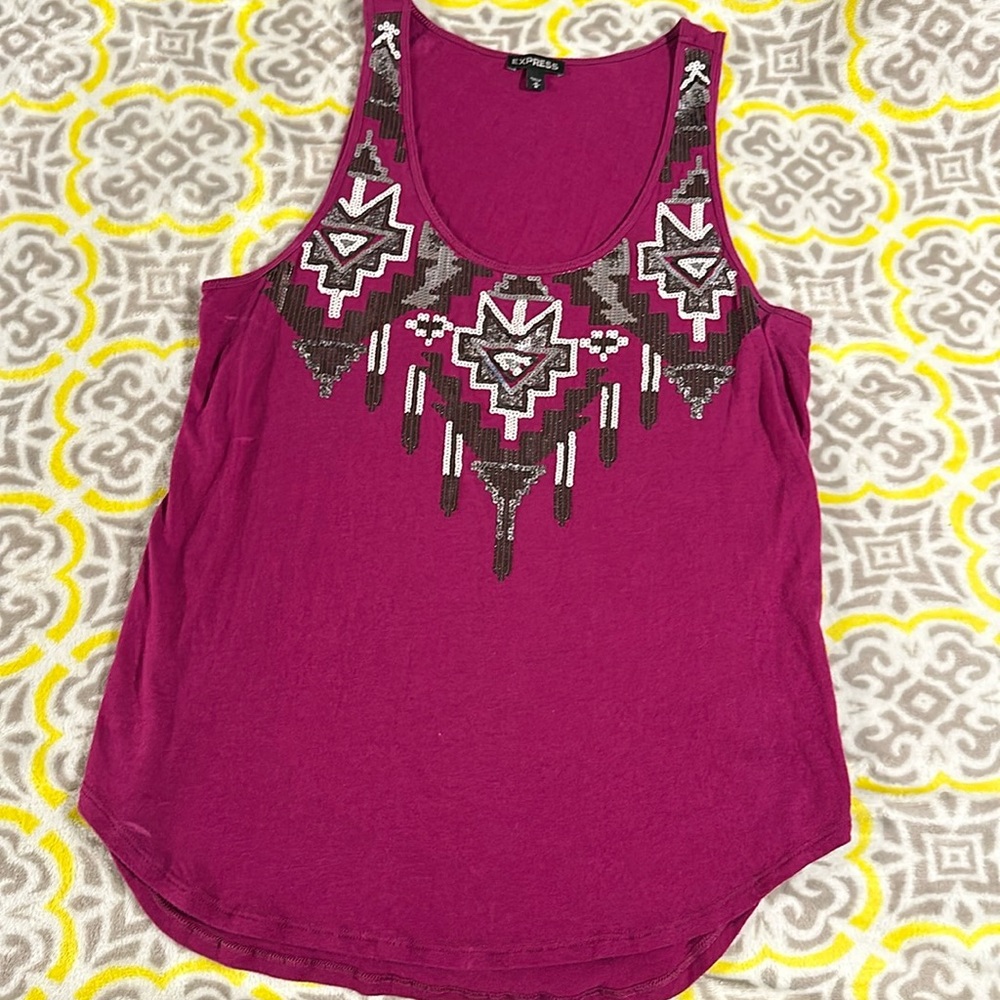 Express M Medium tank top - sleeveless - sequin Aztec style design - geometric